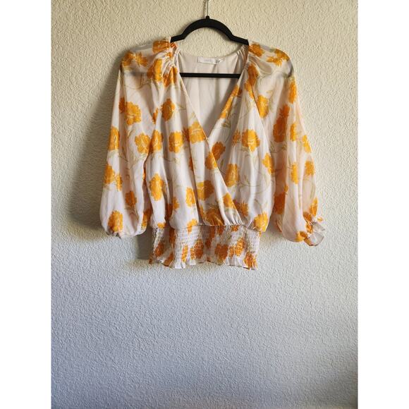 Lush Women's Low Cut Orange Floral Boho Blouse-Medium - Picture 1 of 8